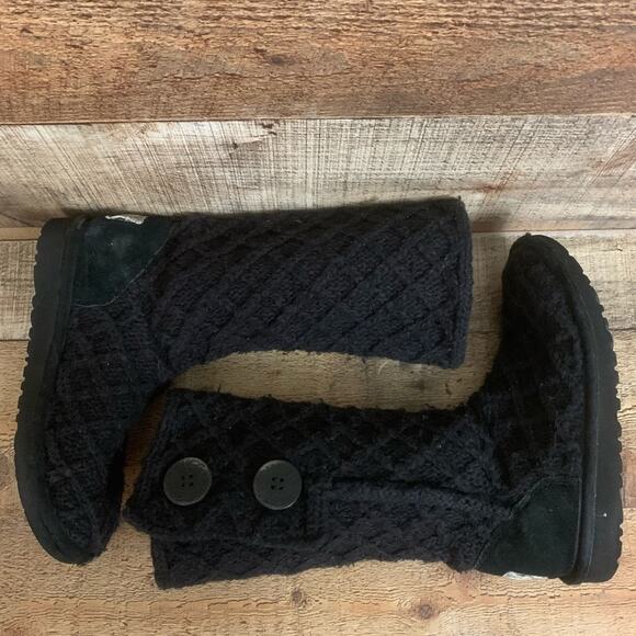 UGG Lattice Cardy Black Tall Knit Sweater Boots Size 1 - Picture 4 of 11